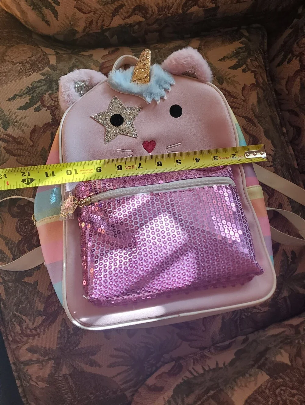 Betsey Johnson Rainbow Sparkle Unicorn Cat Backpack with Adjustable Straps
